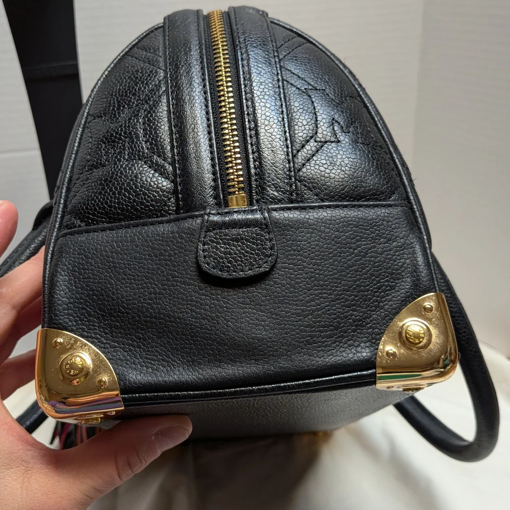 Metrocity Brand Black Quilted Satchel with Red and Mint Stripe - Picture 8 of 13